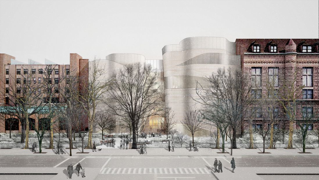 The Gilder Center on a winter's day (Courtesy of Studio Gang Architects)